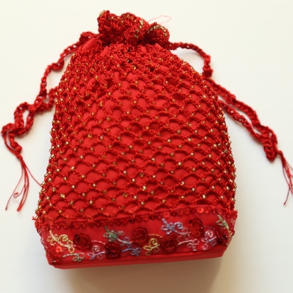 3 NWT LINED CROCHET SEQUIN HANDMADE POTLI  BAGS - Picture 4 of 6